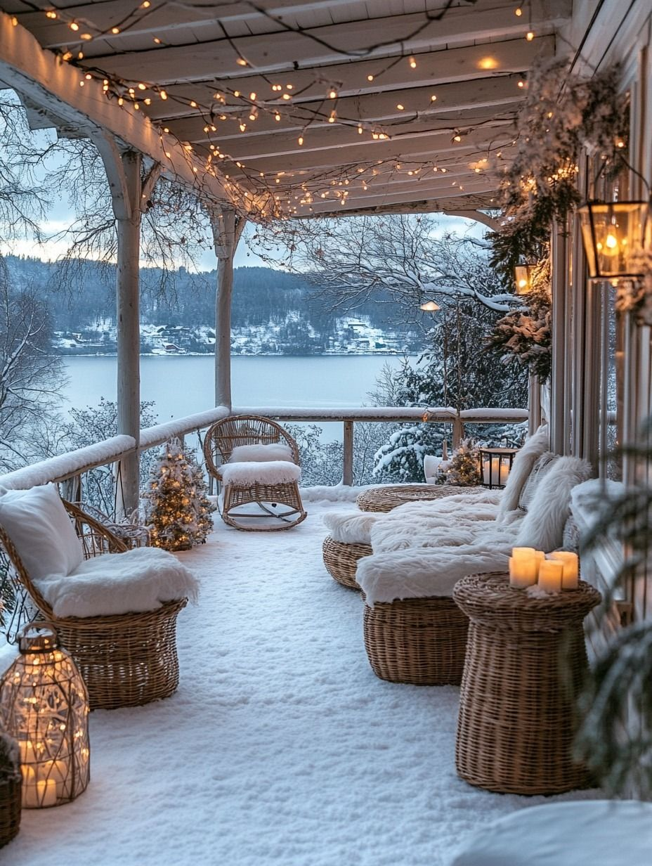 rattan outdoor furniture winter snow